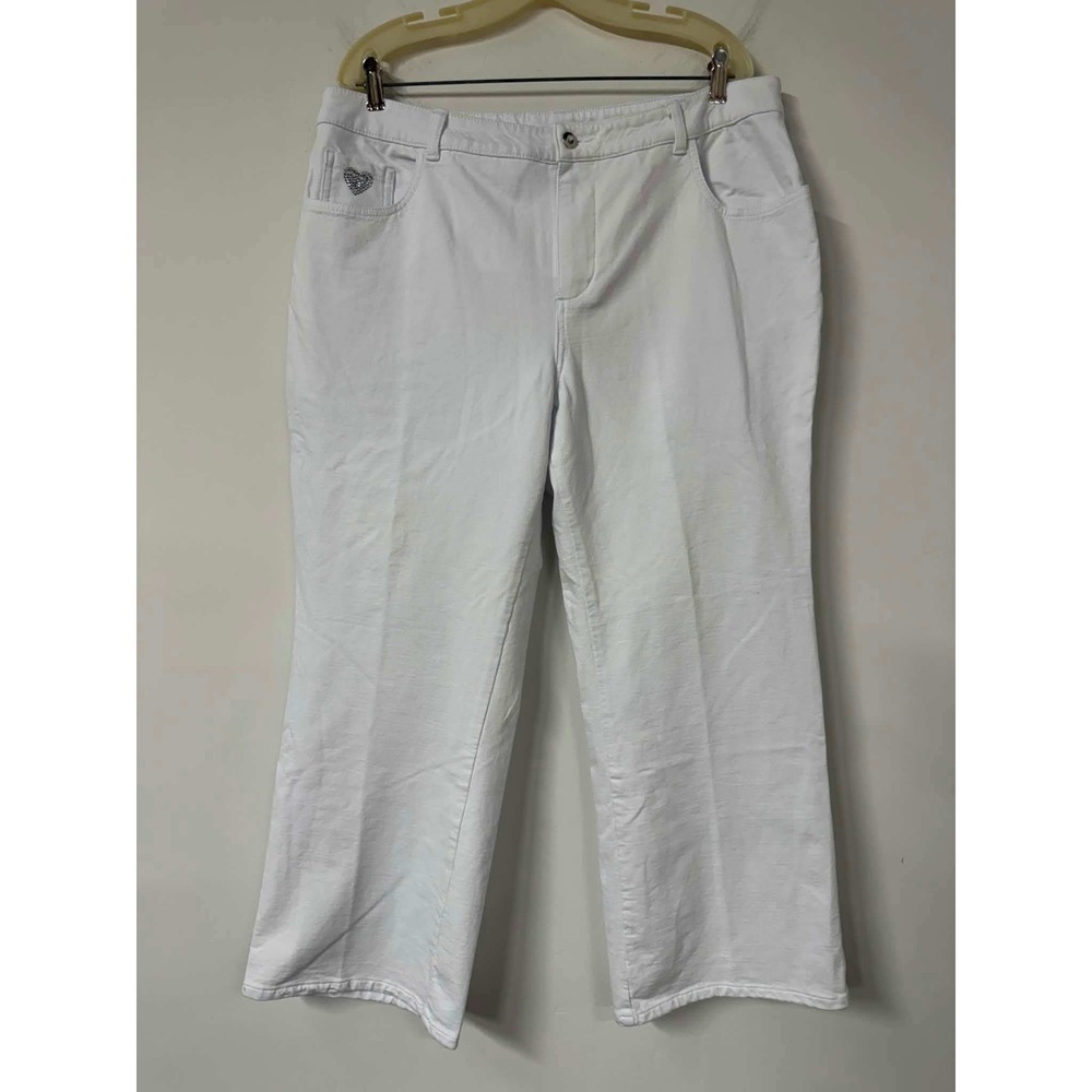 Quacker Factory Women 18W White DreamJeannes Wide Leg Rhinestone Heart Pants - Picture 9 of 9